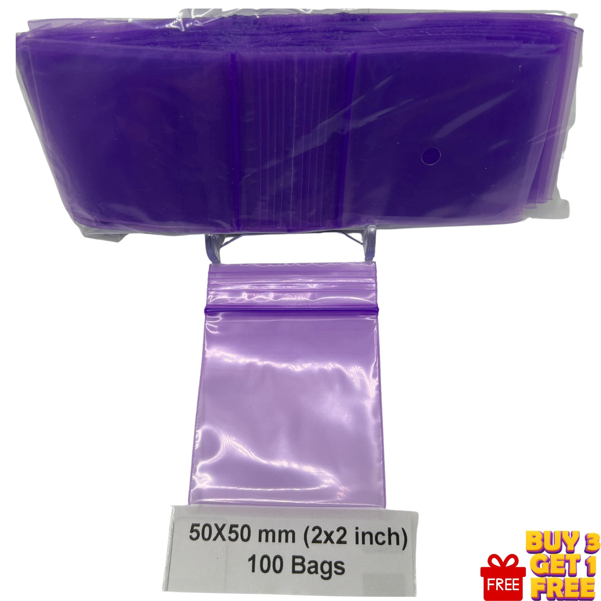 50x50mm purple resealable plastic zip bags 100 pack