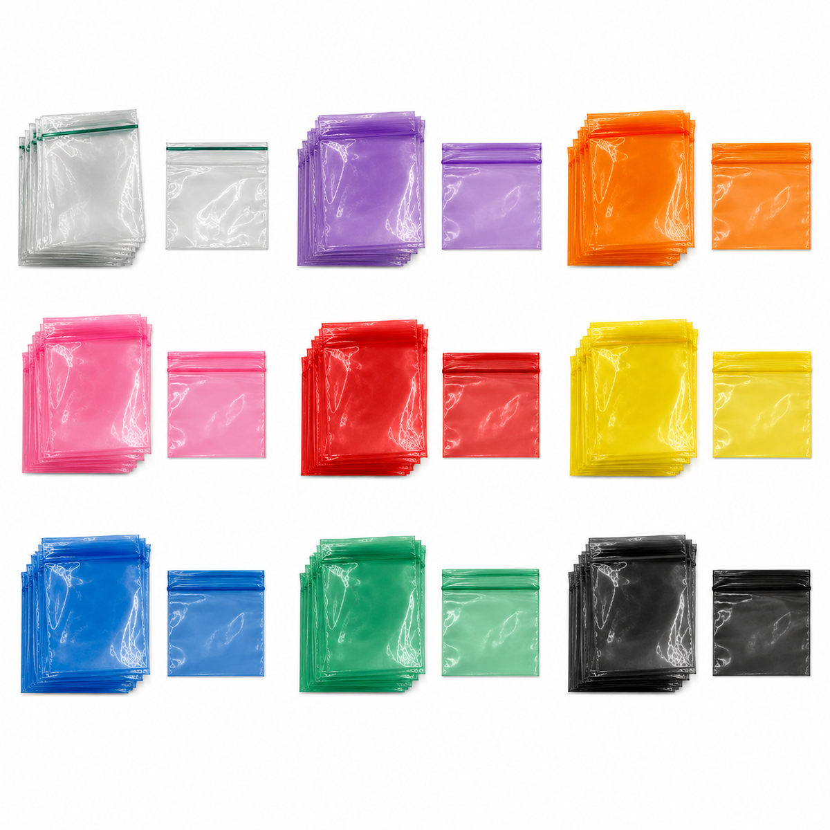 50x50mm 2x2 inch resealable plastic zip bags in clear and coloured options