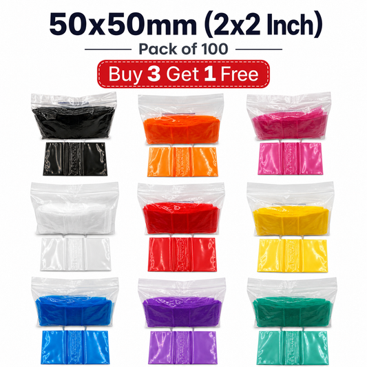 50x50mm poly baggies and grip seal bags 100 pack with Buy 3 Get 1 Free offer